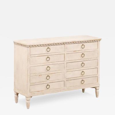 Swedish Gustavian Style 1890s Apothecary Chest with 10 Drawers and Carved Dentil