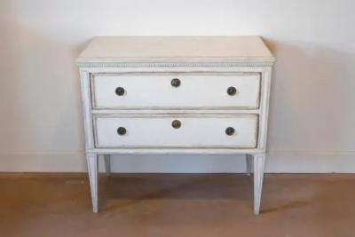 Swedish Gustavian Style 1890s Chest with Two Drawers and Grey Painted Outlines