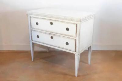Swedish Gustavian Style 1890s Chest with Two Drawers and Grey Painted Outlines