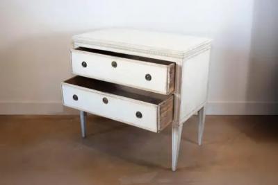 Swedish Gustavian Style 1890s Chest with Two Drawers and Grey Painted Outlines