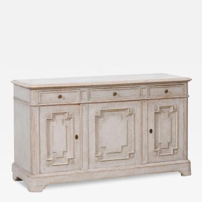Swedish Gustavian Style 1890s Painted Sideboard with Carved Geometric Motifs