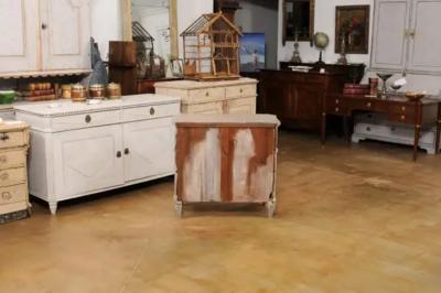 Swedish Gustavian Style 1890s Painted Three Drawer Chest with Carved Foliage