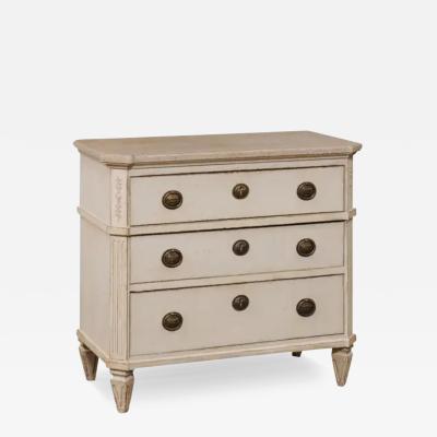 Swedish Gustavian Style 1890s Painted Three Drawer Chest with Carved Foliage