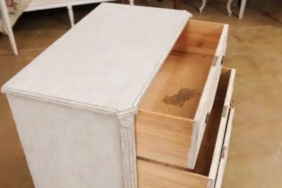 Swedish Gustavian Style 1900s Painted Three Drawer Chest with Diamond Motifs