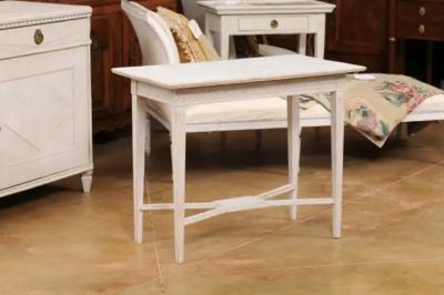 Swedish Gustavian Style 1900s Painted Wood Console Table with Carved Apron