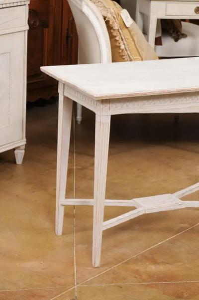 Swedish Gustavian Style 1900s Painted Wood Console Table with Carved Apron