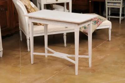 Swedish Gustavian Style 1900s Painted Wood Console Table with Carved Apron