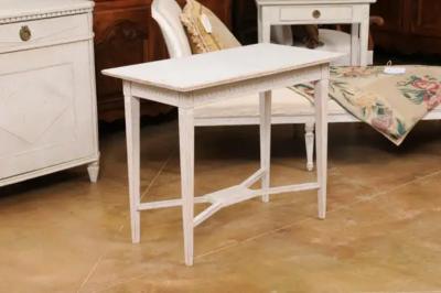 Swedish Gustavian Style 1900s Painted Wood Console Table with Carved Apron
