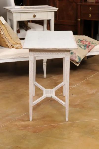 Swedish Gustavian Style 1900s Painted Wood Console Table with Carved Apron