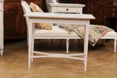 Swedish Gustavian Style 1900s Painted Wood Console Table with Carved Apron