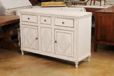 Swedish Gustavian Style 19th Century Painted Sideboard with Carved Motifs
