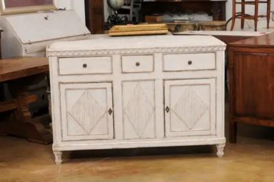 Swedish Gustavian Style 19th Century Painted Sideboard with Carved Motifs