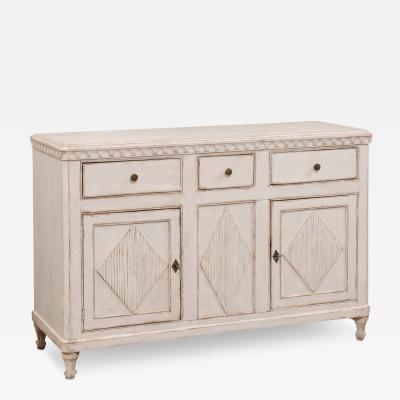 Swedish Gustavian Style 19th Century Painted Sideboard with Carved Motifs
