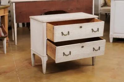 Swedish Gustavian Style 19th Century Painted Wood Chest with Reeded Accents