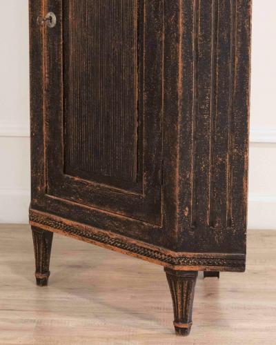 Swedish Gustavian Style Black Corner Cabinet with Celadon Interior Circa 1840