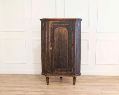 Swedish Gustavian Style Black Corner Cabinet with Celadon Interior Circa 1840