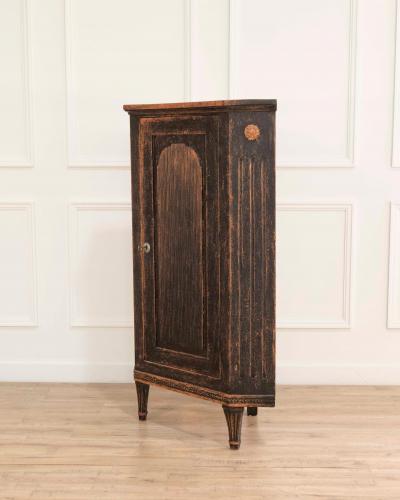 Swedish Gustavian Style Black Corner Cabinet with Celadon Interior Circa 1840