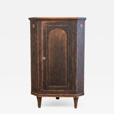 Swedish Gustavian Style Black Corner Cabinet with Celadon Interior Circa 1840