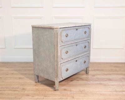 Swedish Gustavian Style Blue Chest of Drawers with Faux Marble Top 1890 1899