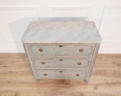 Swedish Gustavian Style Blue Chest of Drawers with Faux Marble Top 1890 1899