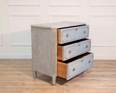 Swedish Gustavian Style Blue Chest of Drawers with Faux Marble Top 1890 1899