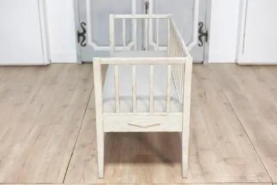 Swedish Gustavian Style Gray Painted Sofa Bench with Raised Diamond Motifs