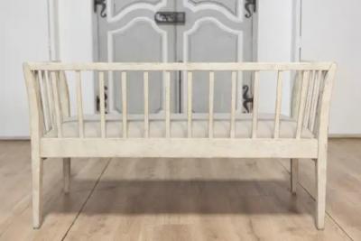 Swedish Gustavian Style Gray Painted Sofa Bench with Raised Diamond Motifs