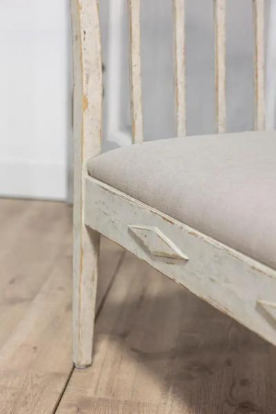 Swedish Gustavian Style Gray Painted Sofa Bench with Raised Diamond Motifs