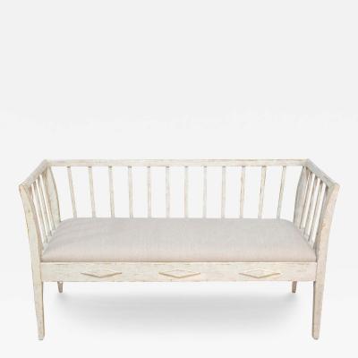 Swedish Gustavian Style Gray Painted Sofa Bench with Raised Diamond Motifs