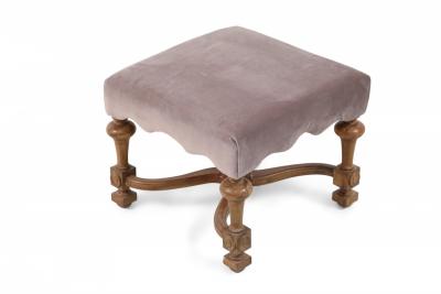 Swedish Gustavian Style Oak and Mauve Upholstered Footstool