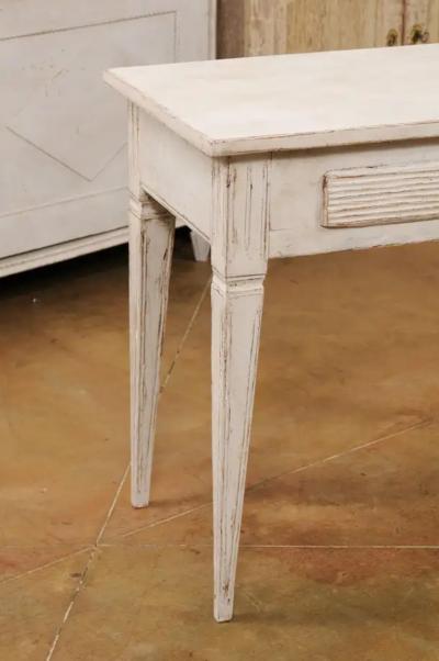 Swedish Gustavian Style Painted Side Table with Reeded Drawer and Tapered Legs