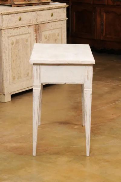 Swedish Gustavian Style Painted Side Table with Reeded Drawer and Tapered Legs