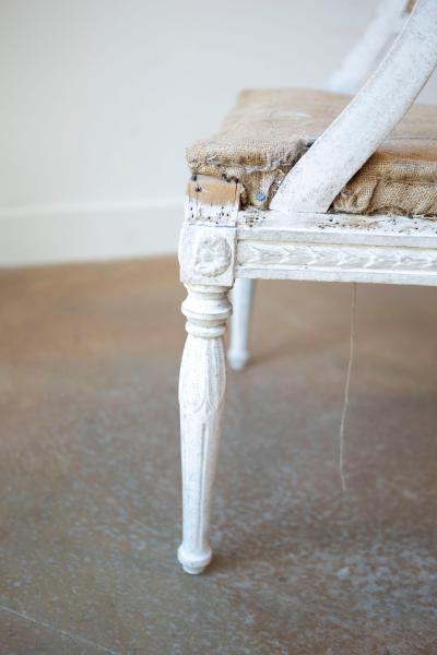 Swedish Gustavian Style Painted Tub Chair with Carved Campanula Friezes