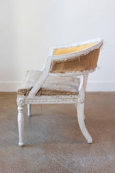 Swedish Gustavian Style Painted Tub Chair with Carved Campanula Friezes