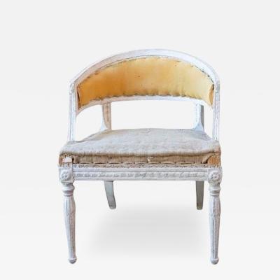 Swedish Gustavian Style Painted Tub Chair with Carved Campanula Friezes