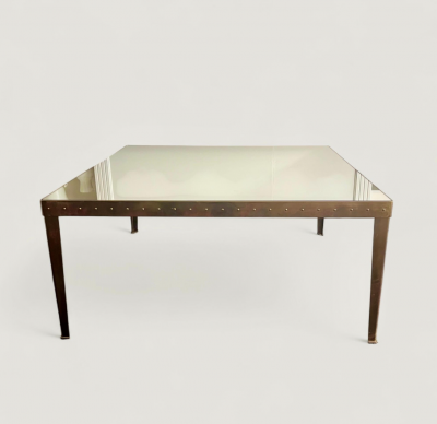 Swedish Large Square Riveted Metal Gilded Coffee Table circa 1970