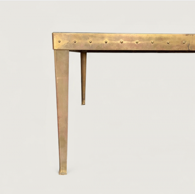 Swedish Large Square Riveted Metal Gilded Coffee Table circa 1970