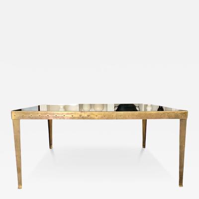 Swedish Large Square Riveted Metal Gilded Coffee Table circa 1970
