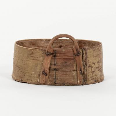 Swedish Light Color Pine and Bentwood Box with Handle