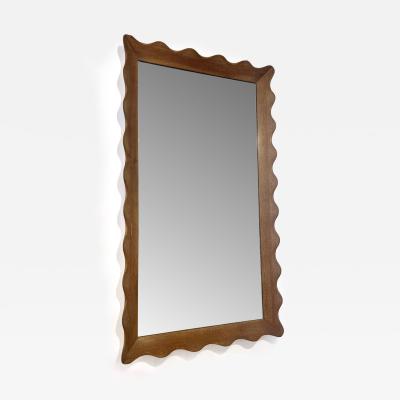 Swedish Limed Oak Scalloped Frame Mirror Sweden 1940s