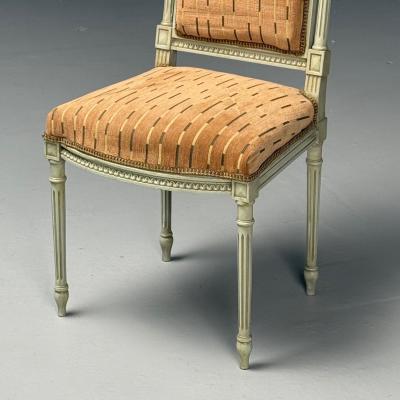 Swedish Louis XVI Style Ten Dining Chairs Grey Carved Wood Fabric 20th C 