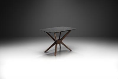 Swedish Mahogany Table with Oblique Legs and Stone Top Sweden ca 1960s