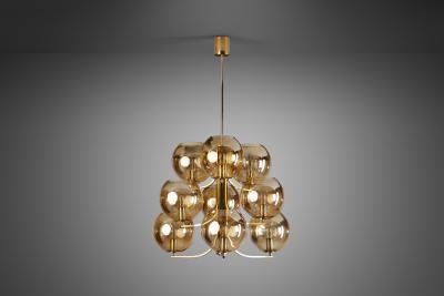Swedish Mid Century Modern Brass 9 armed Chandelier Sweden ca 1960s