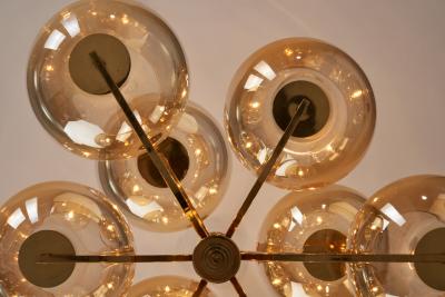 Swedish Mid Century Modern Brass 9 armed Chandelier Sweden ca 1960s