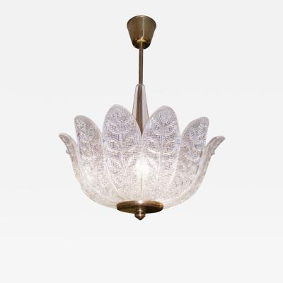 Swedish Mid Century Modern Glass Flower Petal Chandelier by Carl Fagerlund 1940s