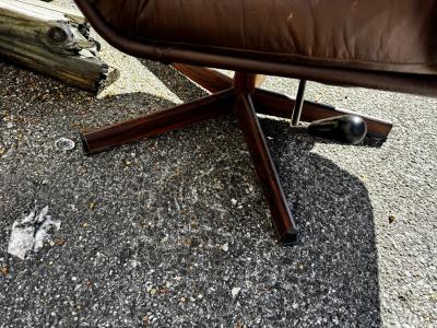 Swedish Mid Century Modern Leather Tufted Swivel Adjustable Armchair