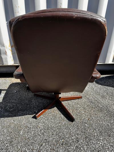 Swedish Mid Century Modern Leather Tufted Swivel Adjustable Armchair