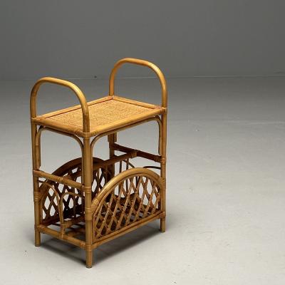 Swedish Mid Century Modern Magazine Rack Bamboo Rattan Sweden 1960s