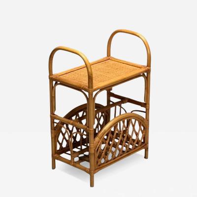 Swedish Mid Century Modern Magazine Rack Bamboo Rattan Sweden 1960s