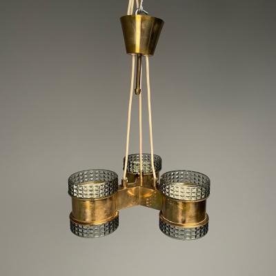 Swedish Mid Century Modern Pendant Glass Brass Sweden 1950s